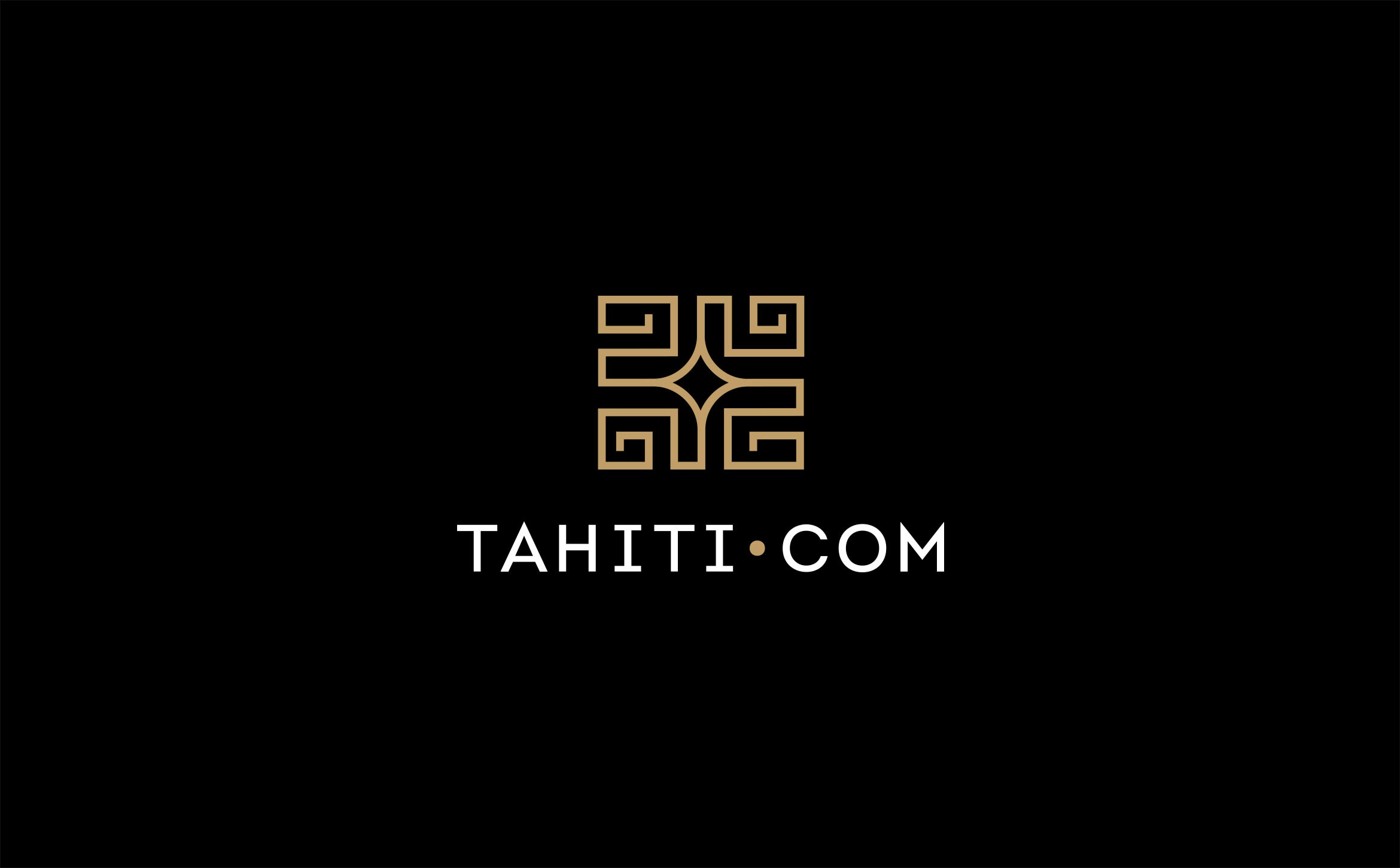gold and white logo for tahiti.com on black