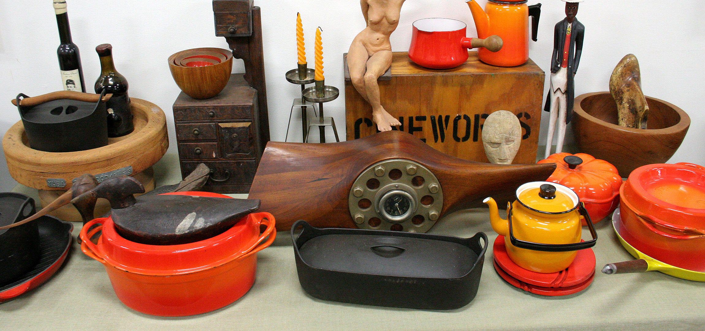 antiques and vintage items on a table