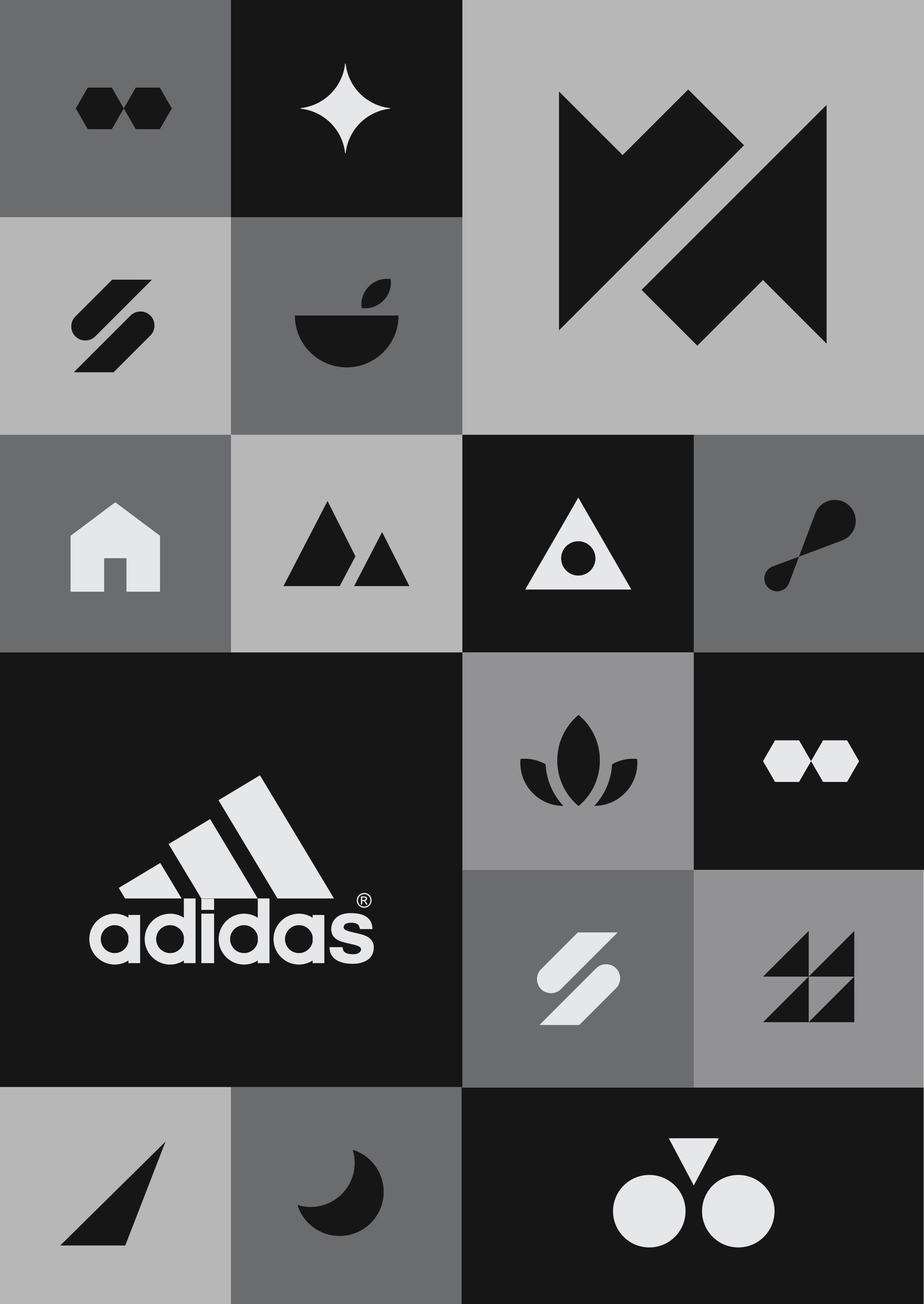 black and gray mosaic of various abstract icons for adidas