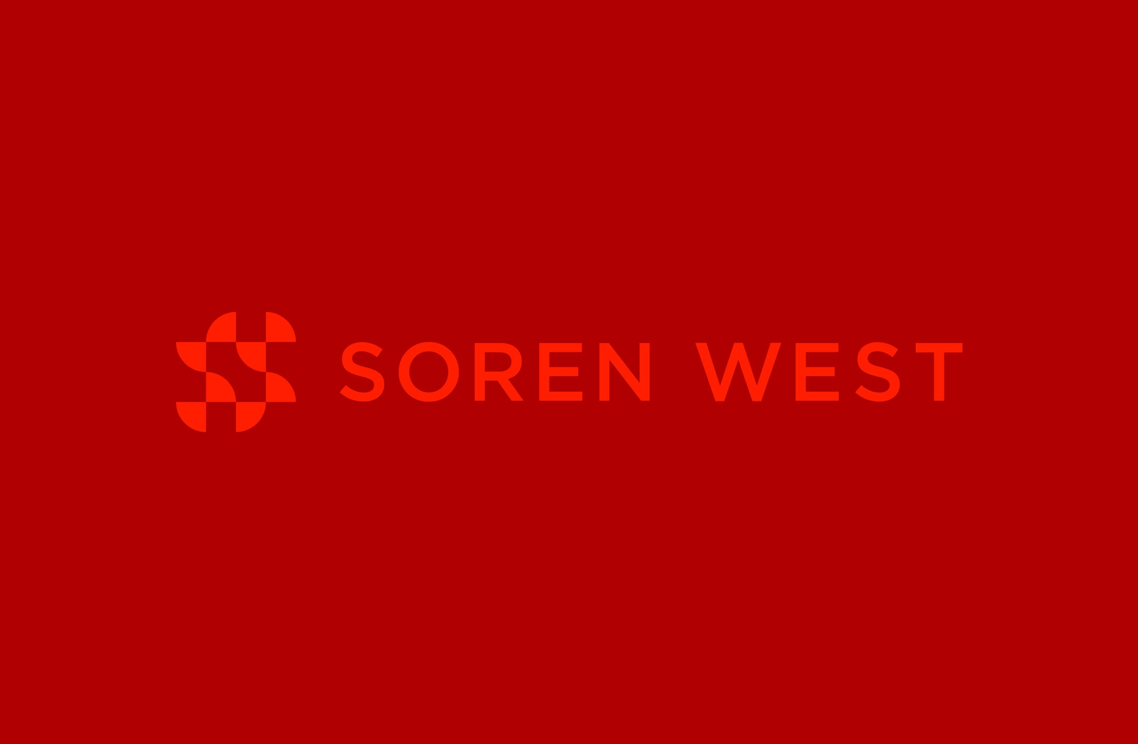 red soren west logo on deep red