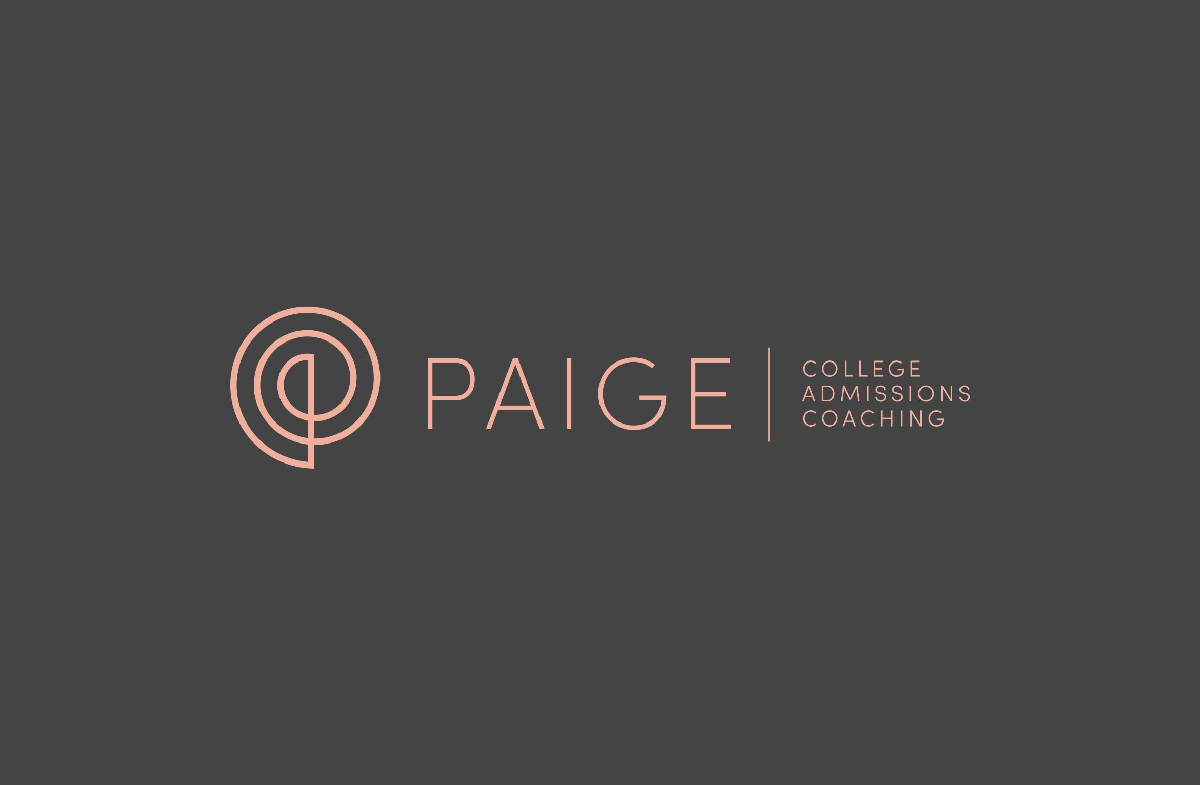 paige logo lockup with P monogram designed like a fibonacci circle, peach on charcoal