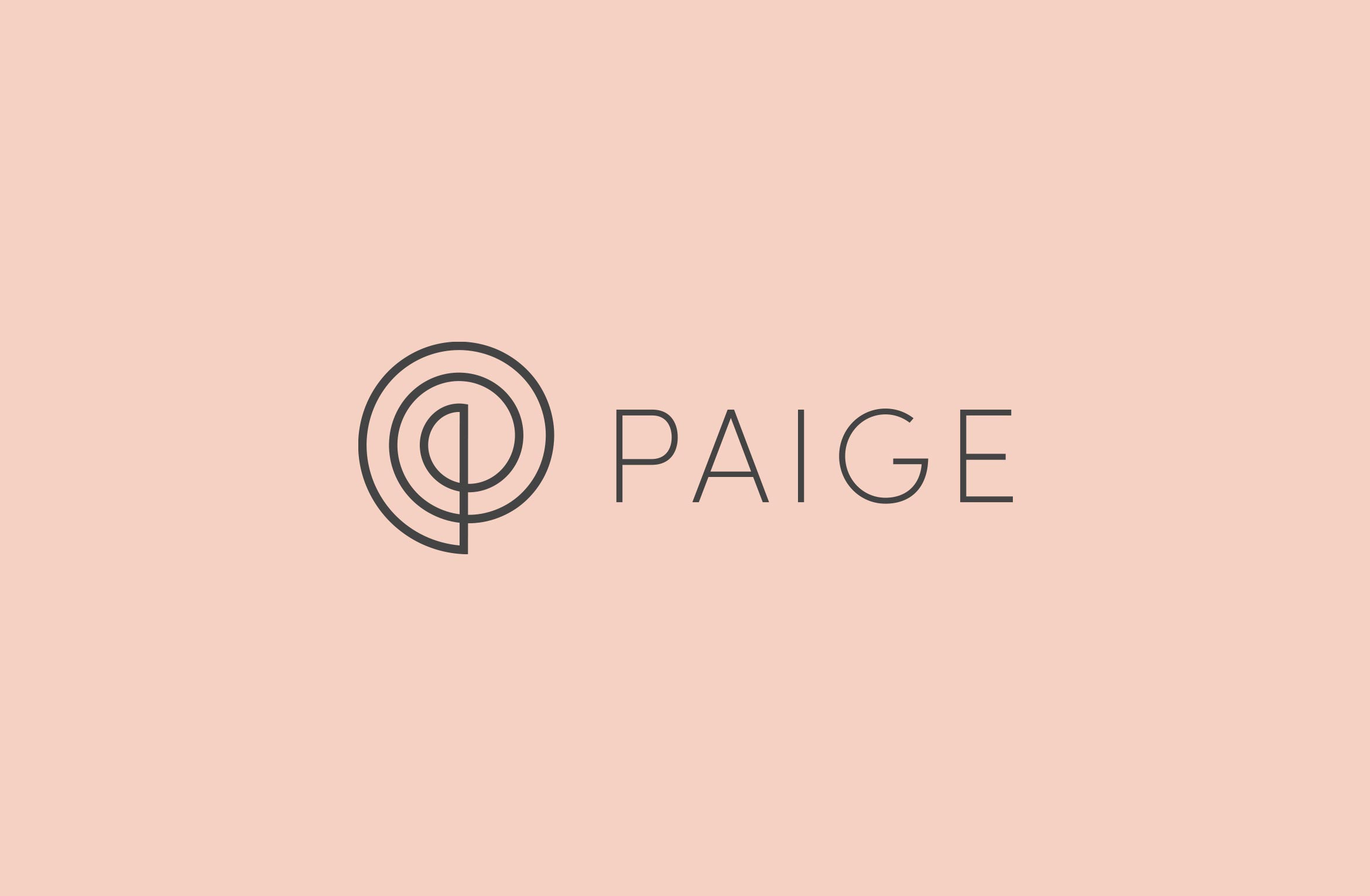 paige logo with P monogram designed like a fibonacci circle, charcoal on peach