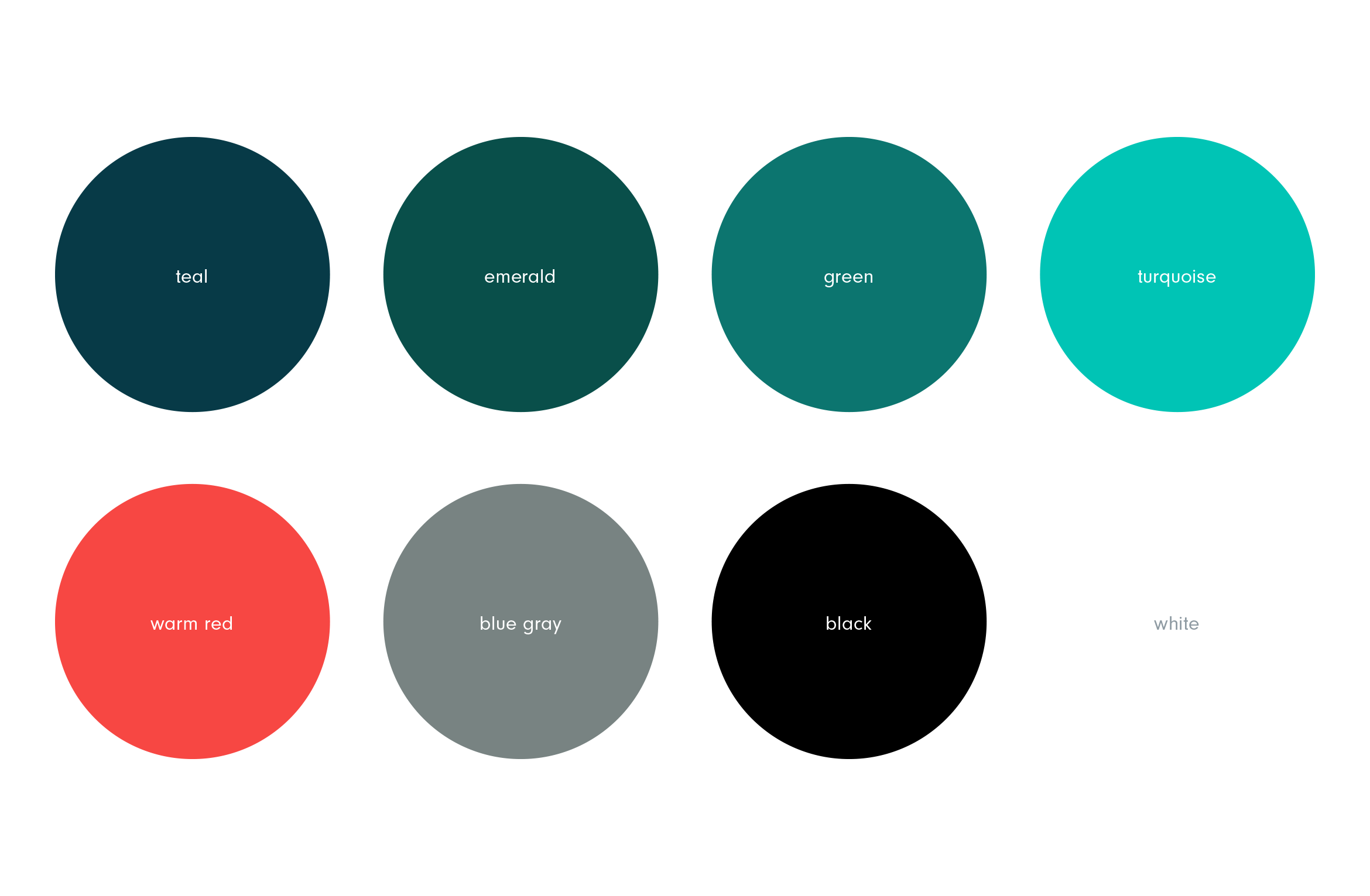 IGCC brand color palette: teal, emerald, green, turquoise, warm red, gray, black and white