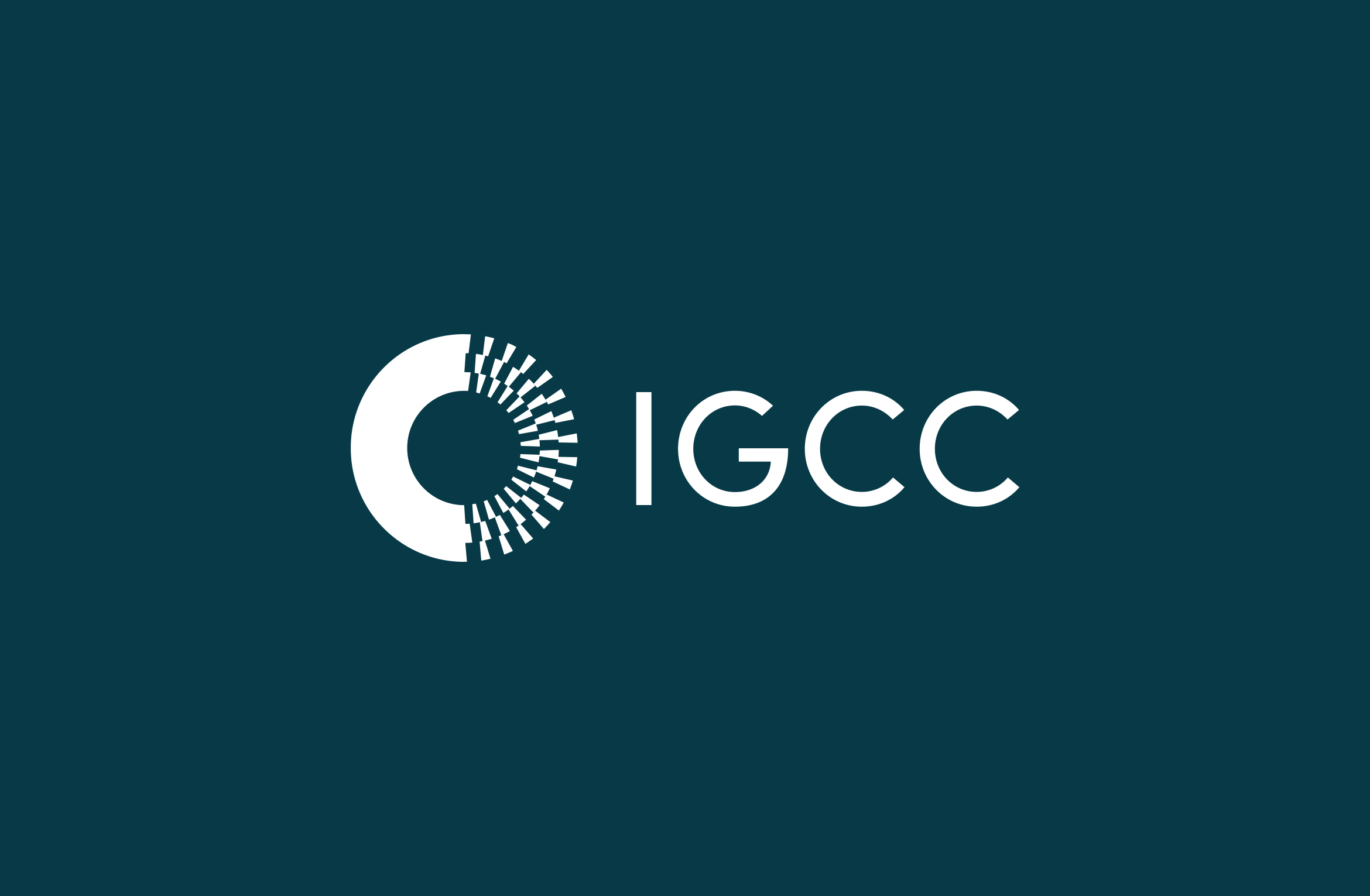 IGCC logo lockup in white on teal background