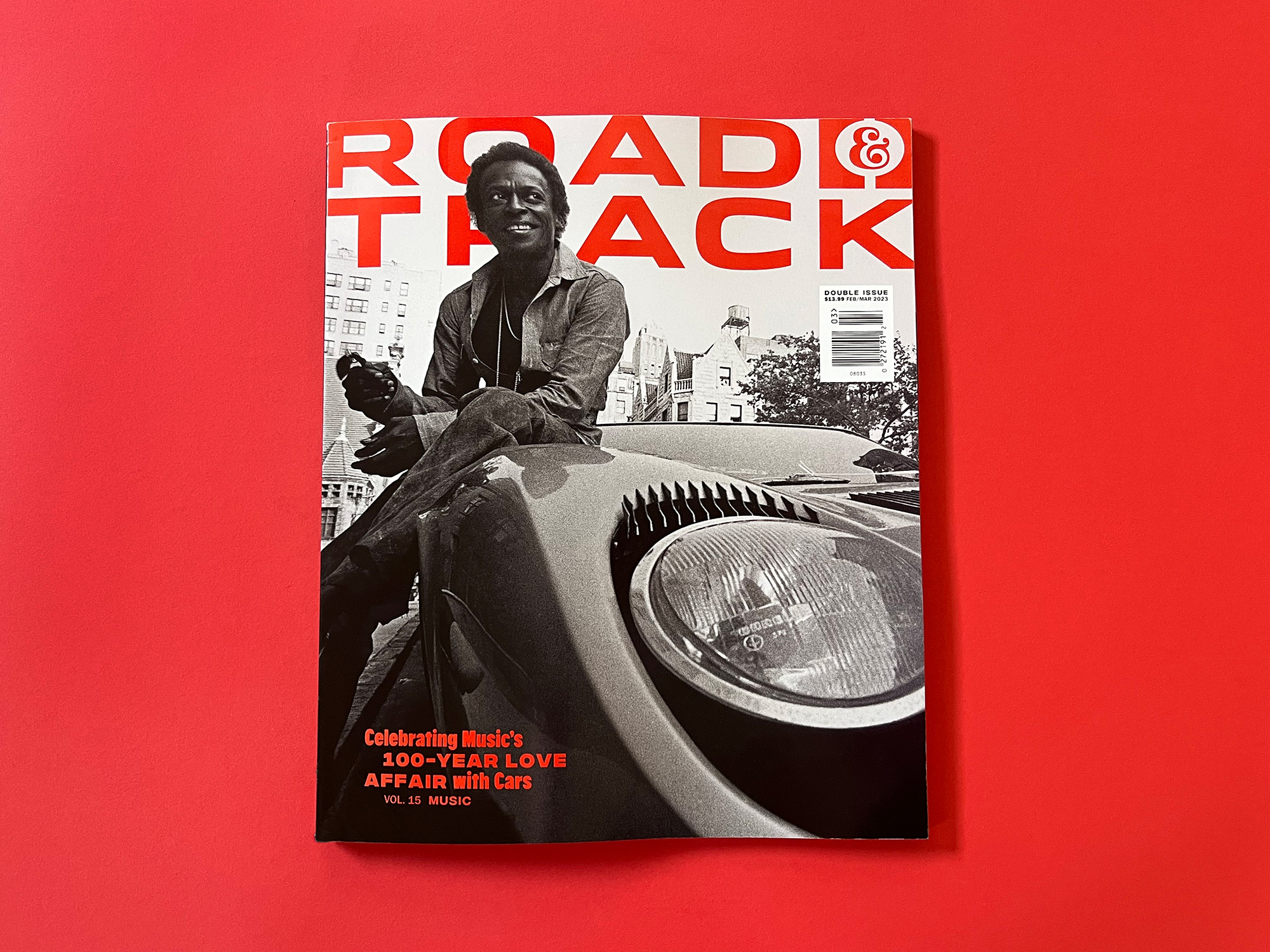 road & track music issue cover with miles davis on red