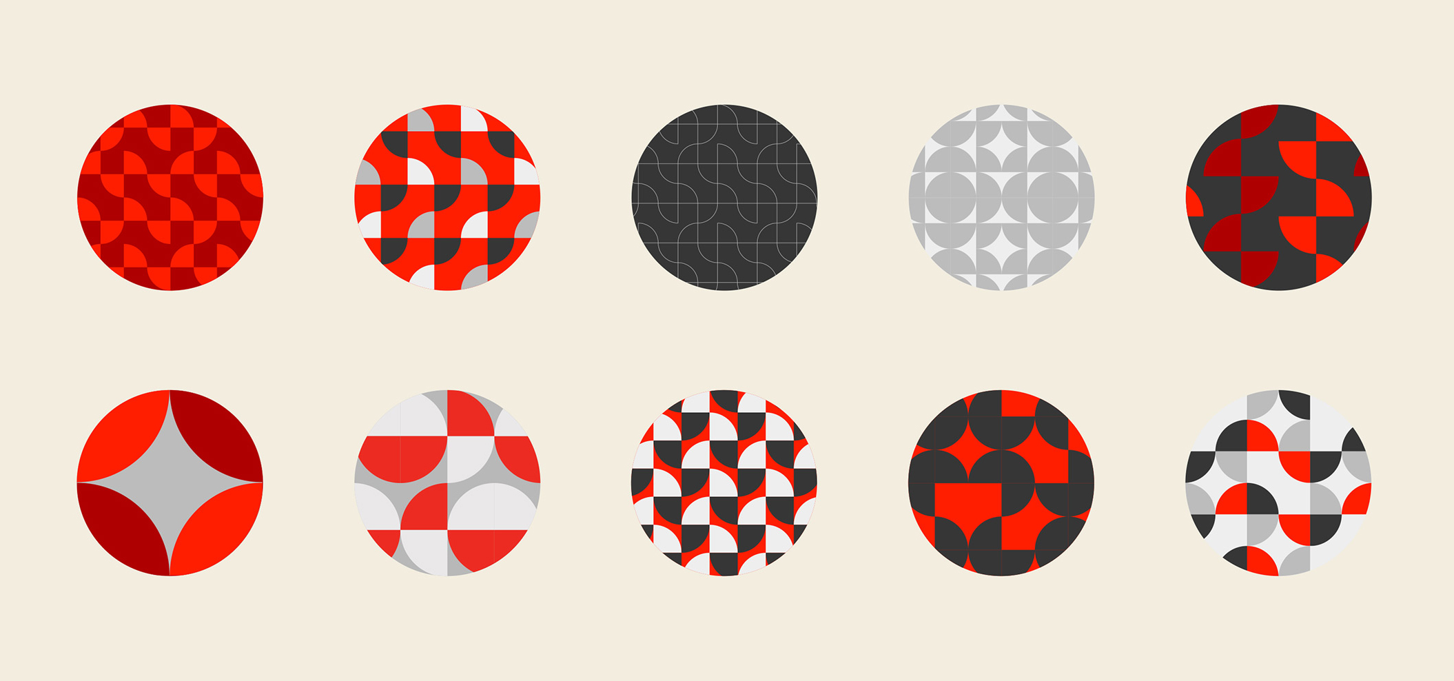 10 circles with patterns made out of soren west logo