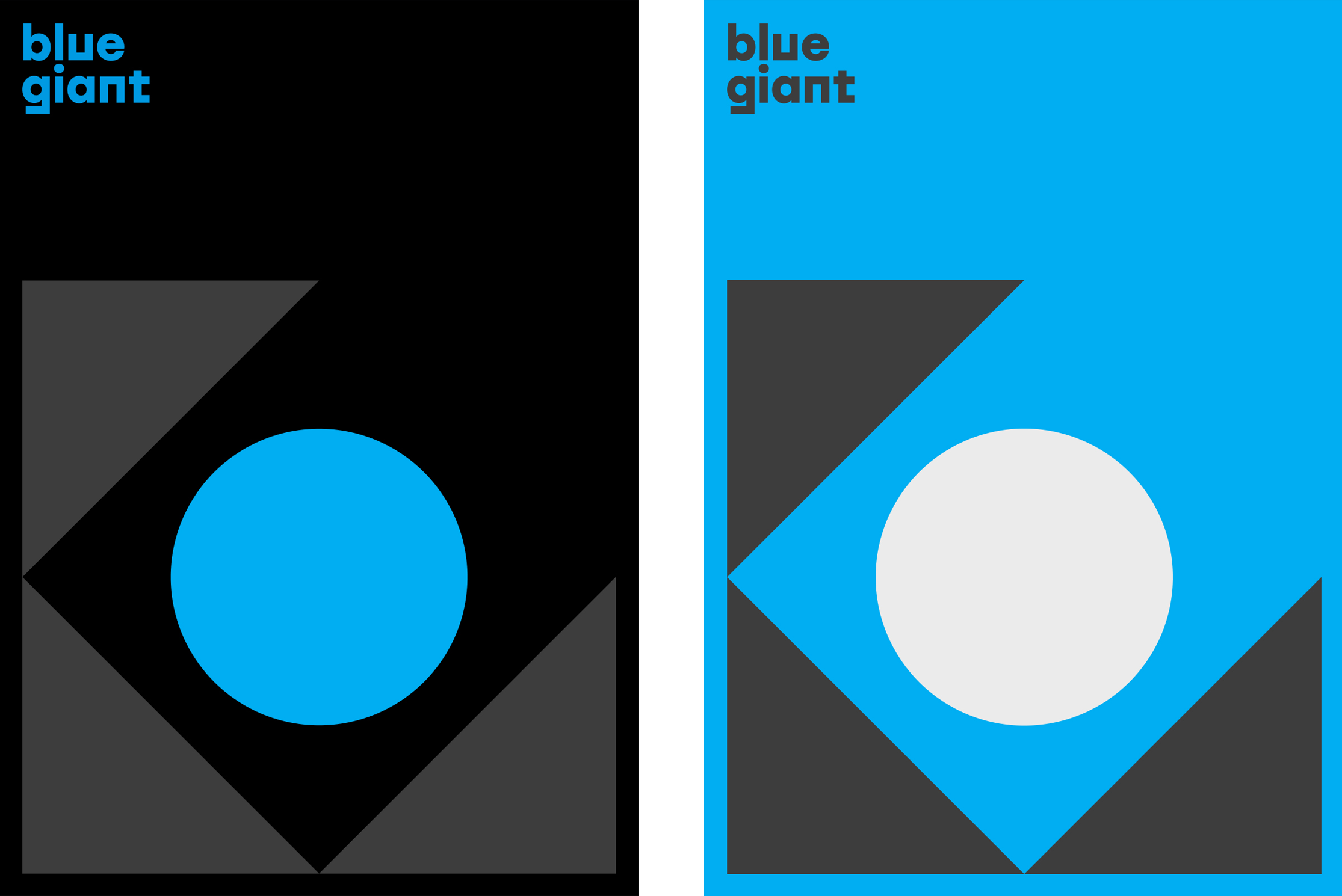 bluegiant posters in black and cyan using big logo on bottom