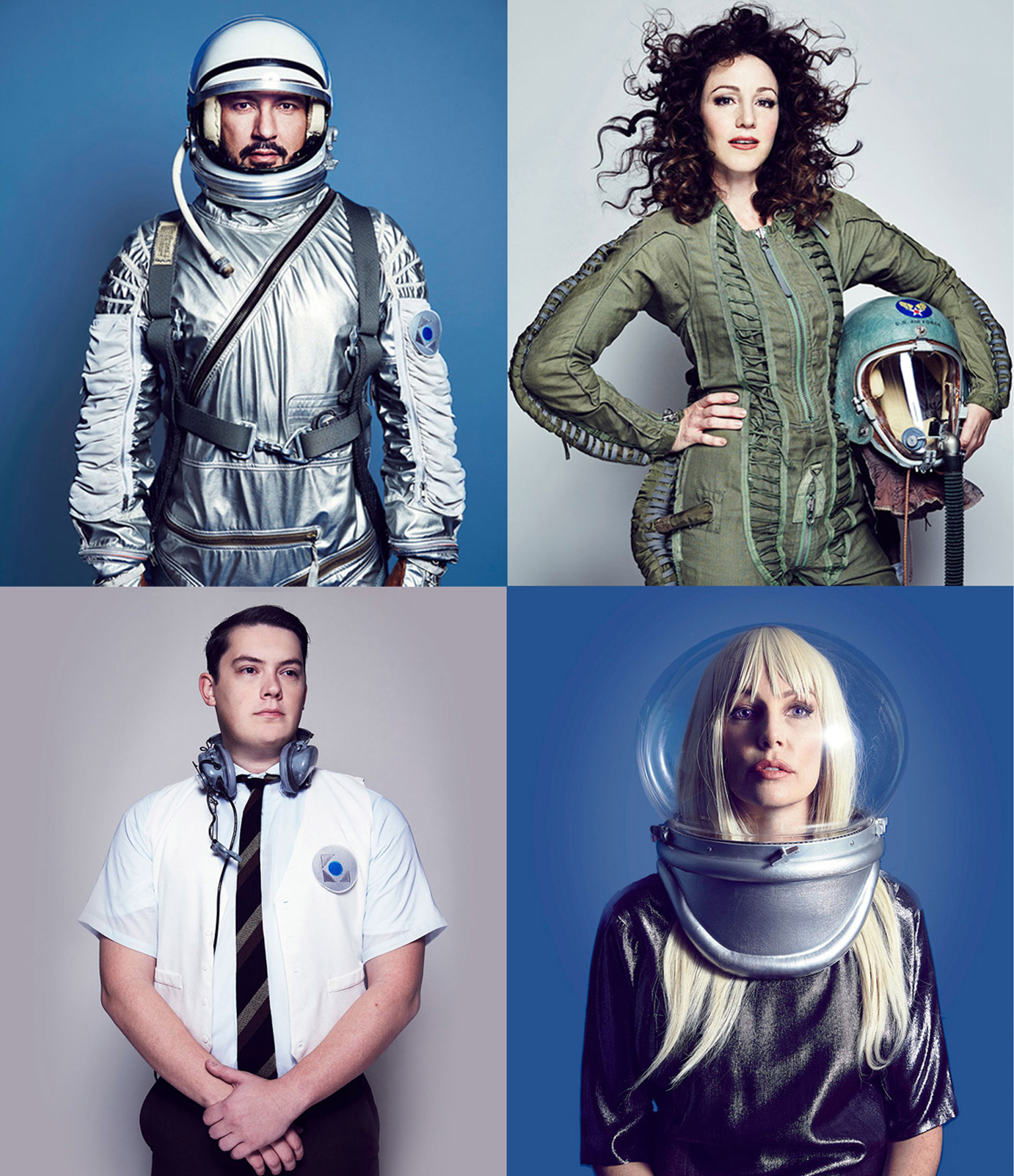 bluegiant team of 4 people wearing astronaut costumes