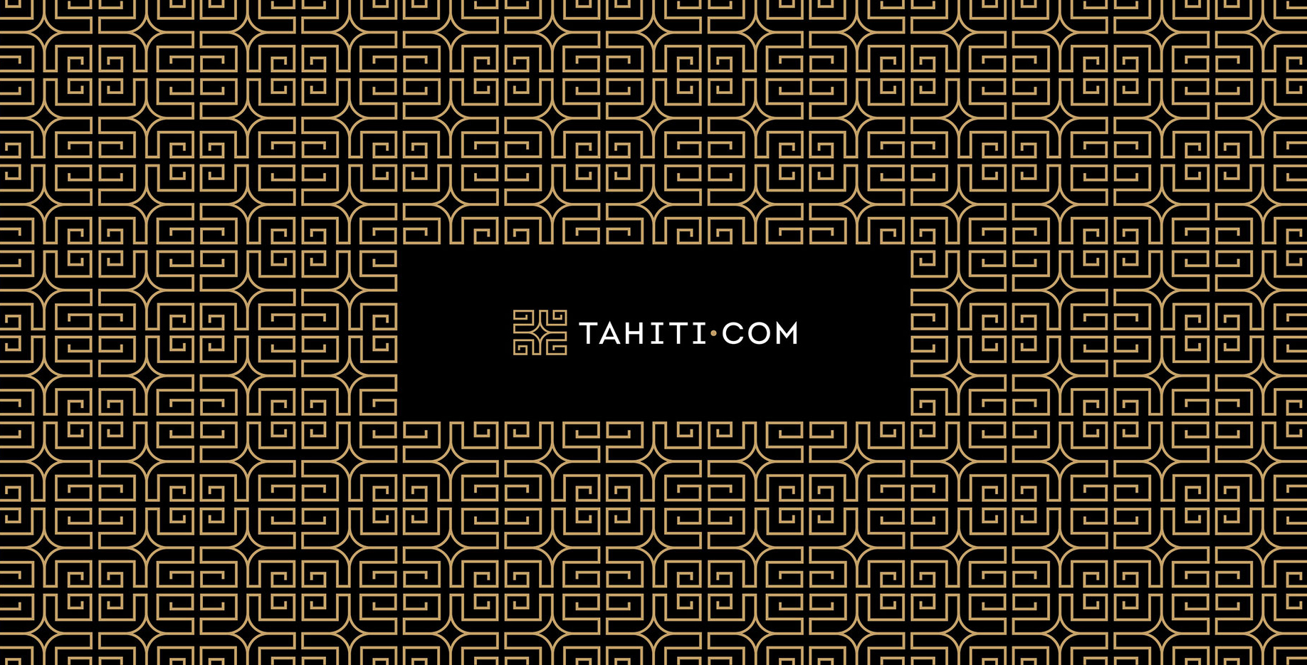 gold pattern made out of the tahiti.com symbol on black with logo in the center