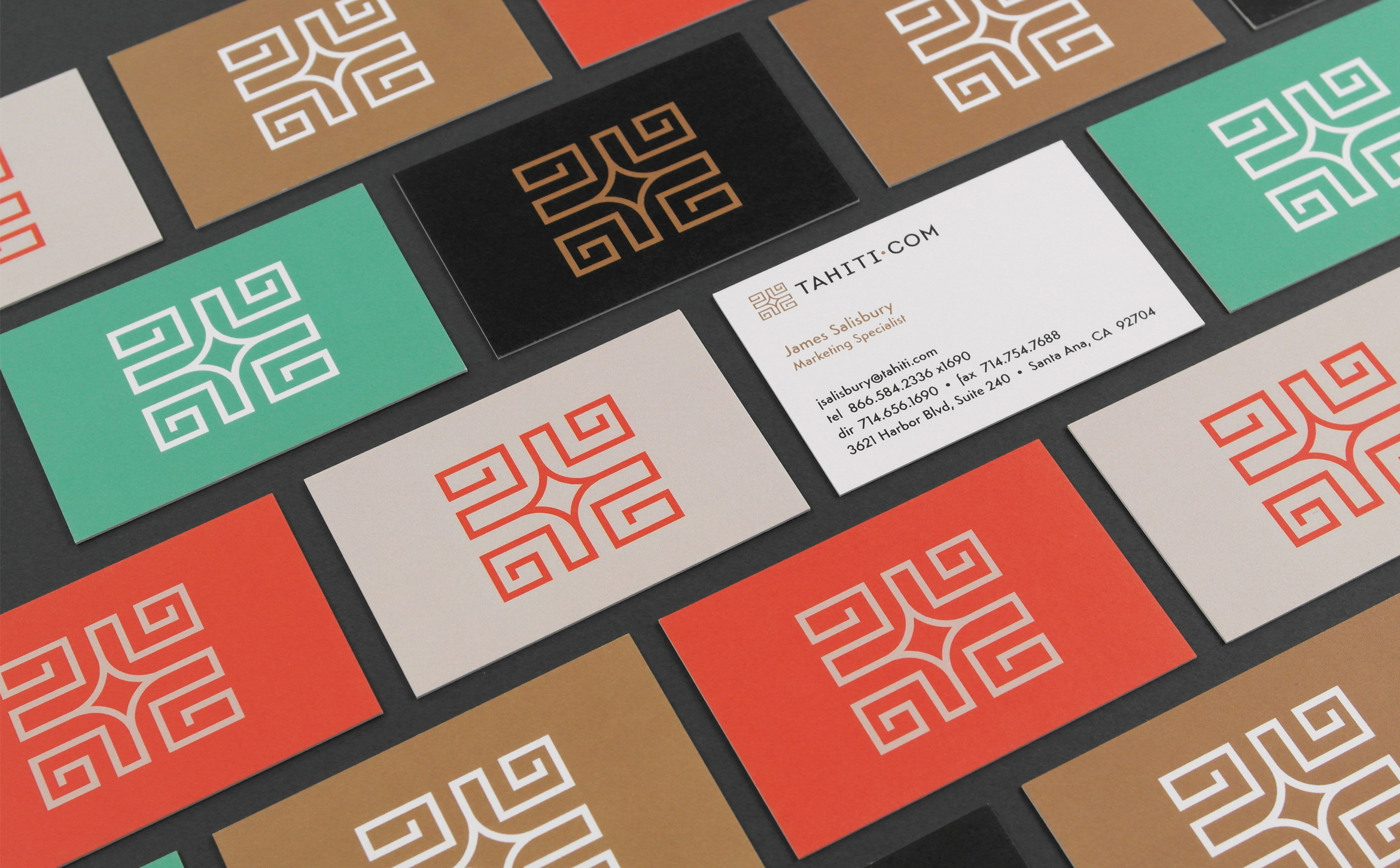set of multi-colored business card designs for tahiti.com