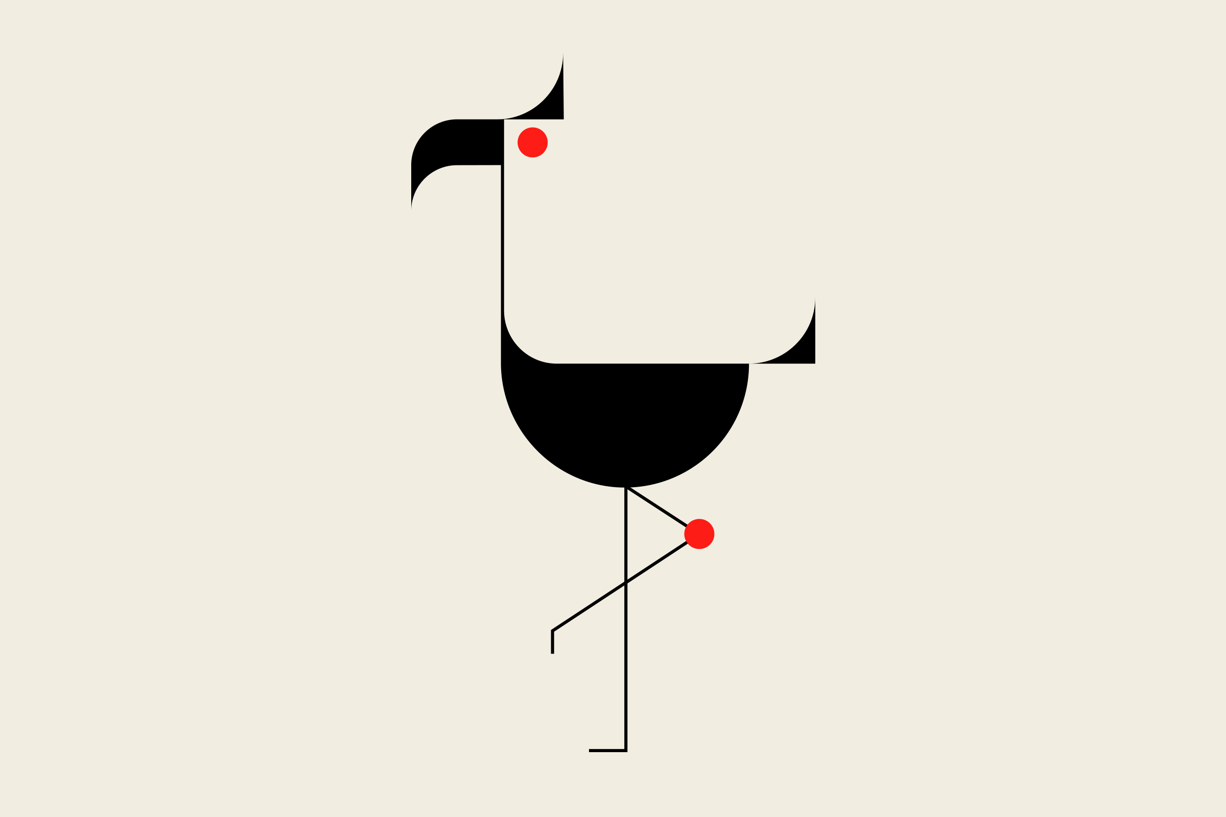 stylized black and red flamingo with very thin lines as legs
